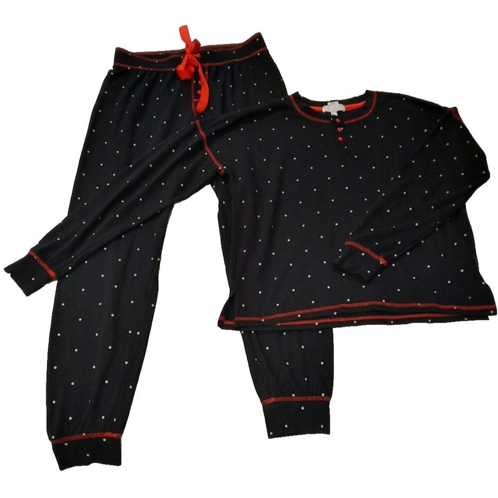PJ Salvage Pajama Jogger Pants & Top Lounge Set Black & Dots Tie Waist Small
